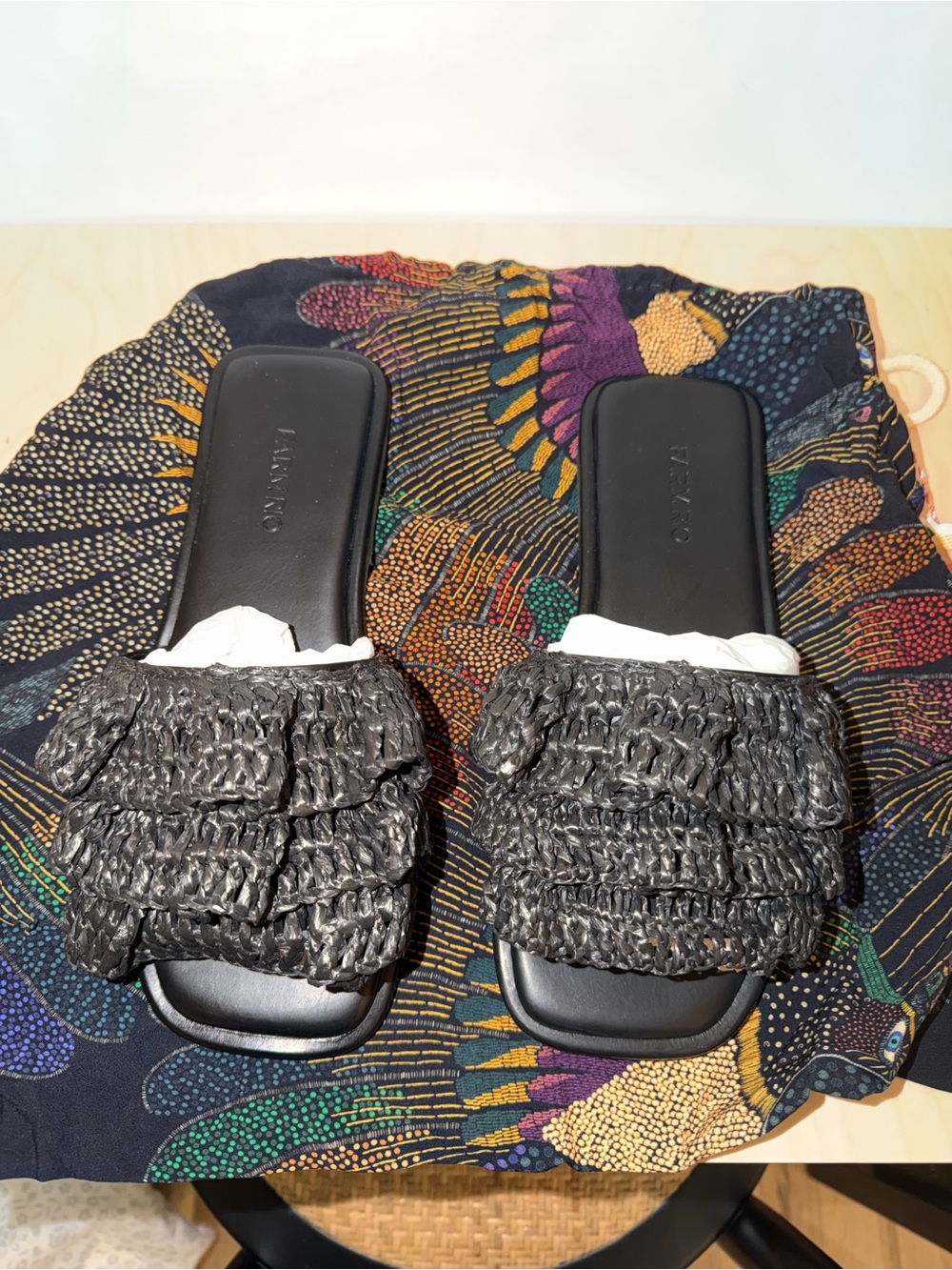 FARM Rio Women's Black Ruffle Slide Mules